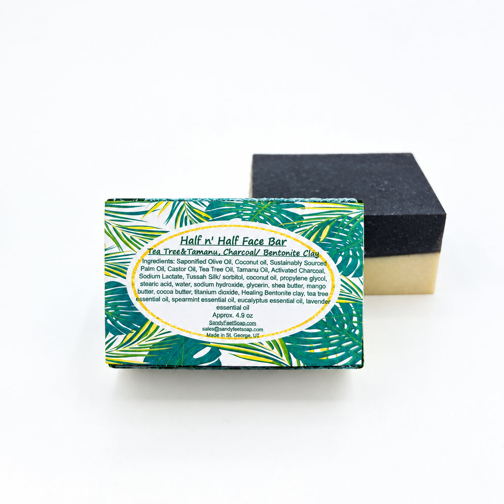 Half & Half Face Bar(Calming Clay Bar, and Tamanu Tea Tree Charcoal Soap)